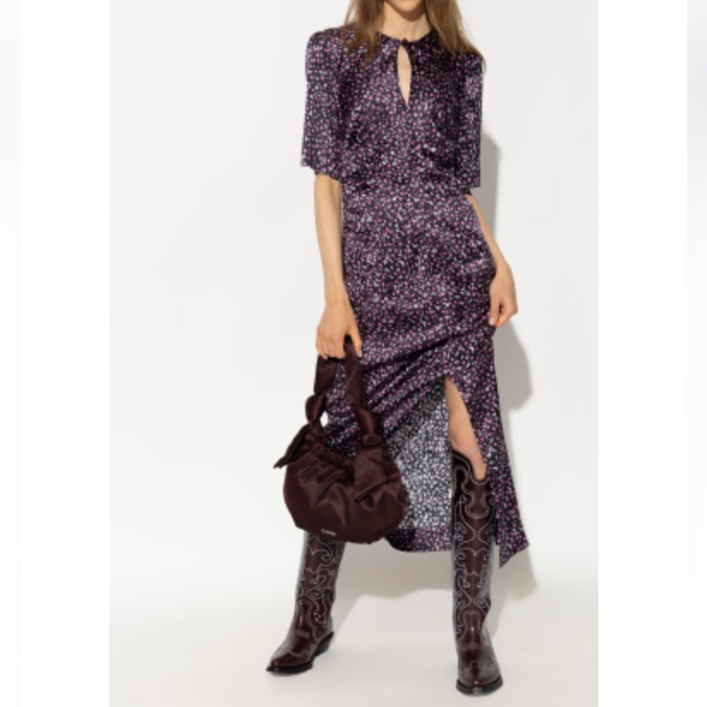 Ganni Maxi Dress Silk Pink Purple Floral Size 38 US 6